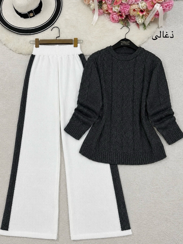 ست بافت ترانه جنس : بافت درجه یک و اعلا مشکی, آدامسی, موکا, ذغالی, سفید صدفی, آبی ملو فری سایز زنانه