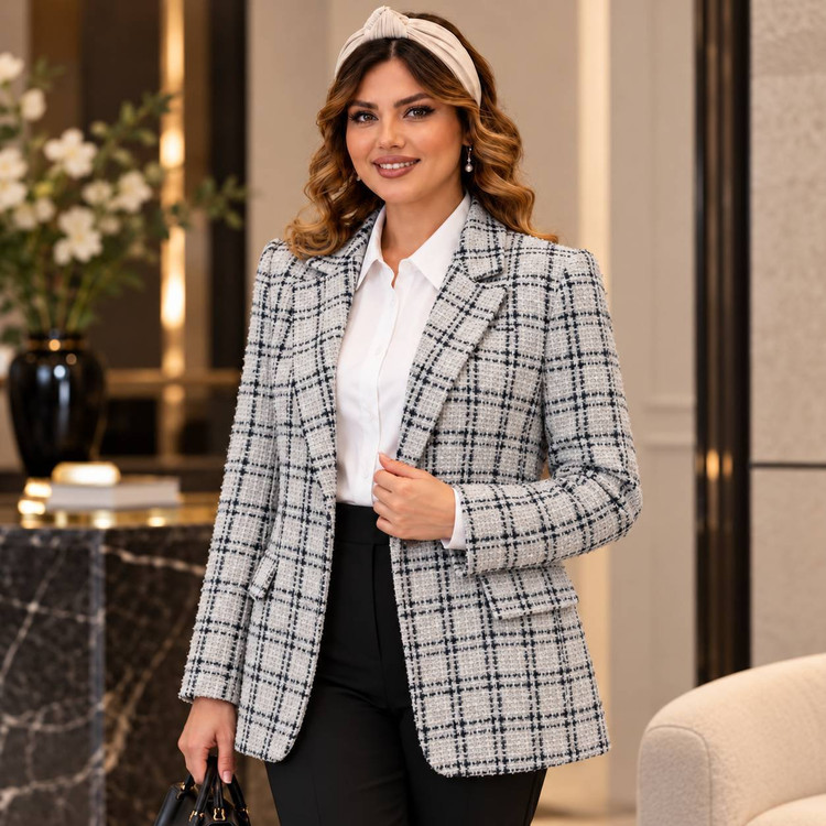 پالتو پاییزی شانل جنس : شانل ترک مشکی, سفید فری سایز زنانه
